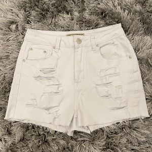 White Denim Distressed Shorts